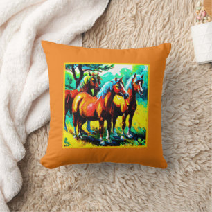 A Bright and Cheerful Horse Art Piece. Buy Now Cushion