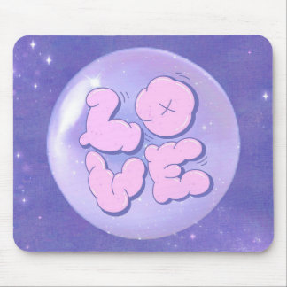 A Bright Bold mouse pad with a purple love design