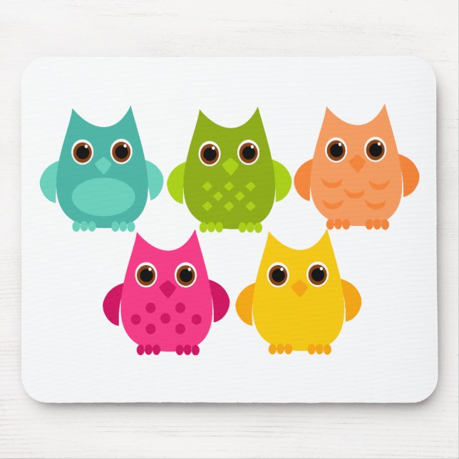 A Bright Bunch of Owls Mouse Pad (Front)