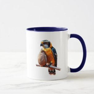 A bright colored hawk on a branch. mug