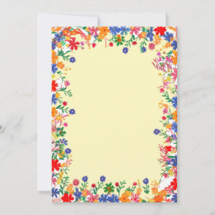 A bright, colourful floral border  invitation