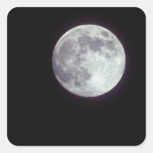A bright full moon in a black night sky. square sticker