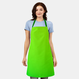 A bright green apron with neck and waist straps 