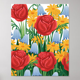 A bright illustration of Flowers Poster
