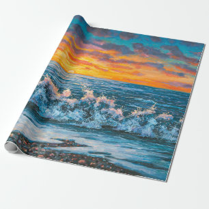 A bright sunset during a storm. An oil painting on Wrapping Paper