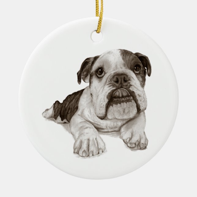 A Brindle Bulldog Puppy Ceramic Ornament (Front)
