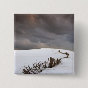 A Broken Fence Along A Snow Covered Field 15 Cm Square Badge