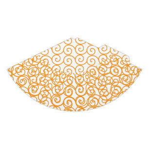A brown and orange rug with a repeating pattern mo party hat