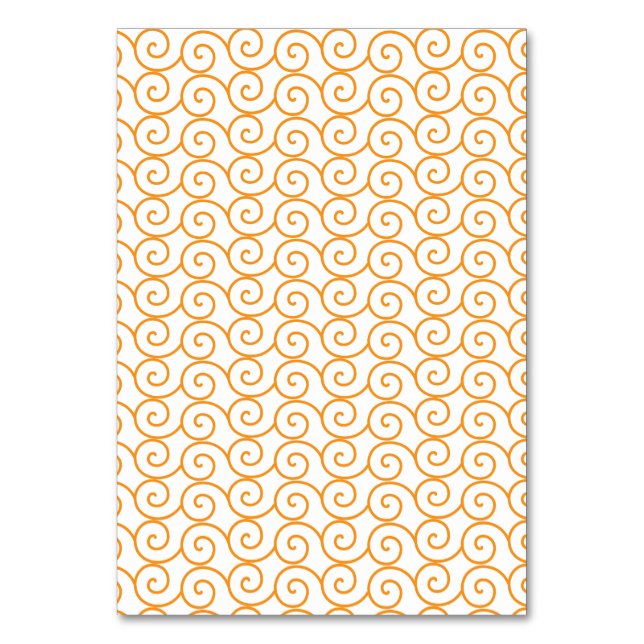 A brown and orange rug with a repeating pattern mo table number (Front)
