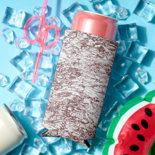 a brown and white background with a rough texture seltzer can cooler