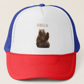 A brown bear says hello trucker hat