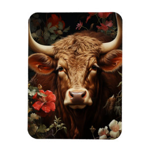 A Brown Cow in the Flowers Magnet