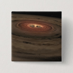 A brown dwarf surrounded by a swirling disc 15 cm square badge