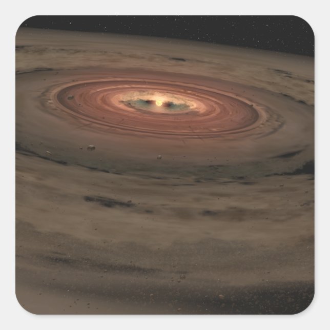 A brown dwarf surrounded by a swirling disc square sticker (Front)