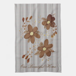 A Brown Floral And Pinstripe Designer Towel