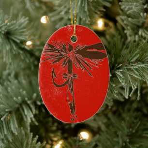 A brown on red trout dry fly Christmas Ornament
