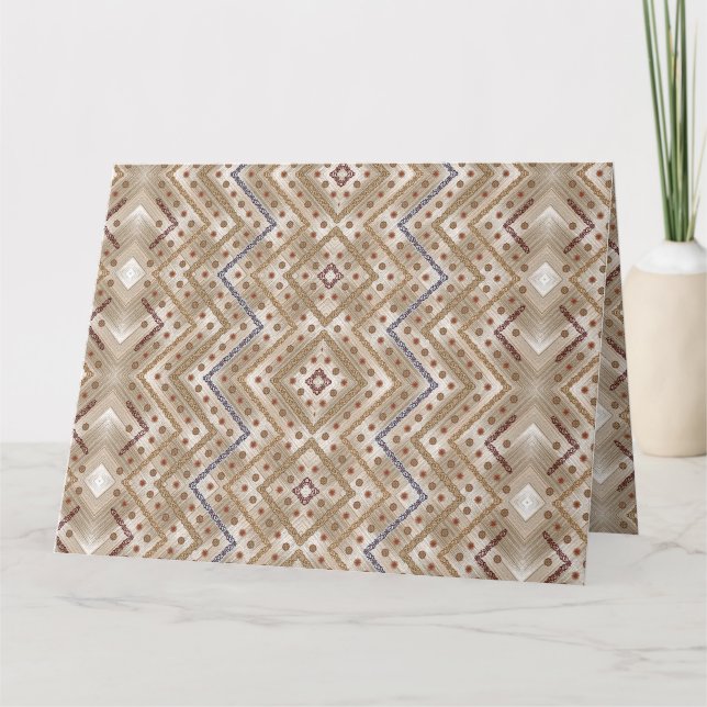 A brown rug displaying a symmetrical design featur card (Front)