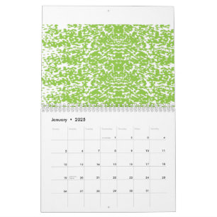 A brown wooden table holds a glass bottle of olive calendar