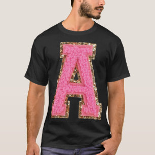 A - Bubblegum Glitter Varsity Letter Patches Stick T-Shirt