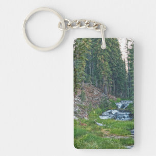 A Buck Rests at a Cascading River Key Ring