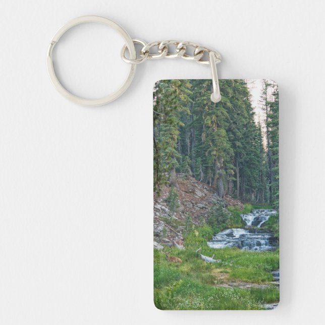 A Buck Rests at a Cascading River Key Ring (Front)
