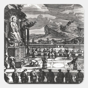 A Buddhist Ceremony from, 'Indiae Orientalis' Square Sticker