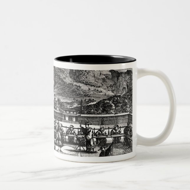 A Buddhist Ceremony from, 'Indiae Orientalis' Two-Tone Coffee Mug (Right)