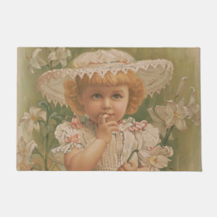 "A Budding Easter" Vintage Illustration, ca. 1890 Doormat