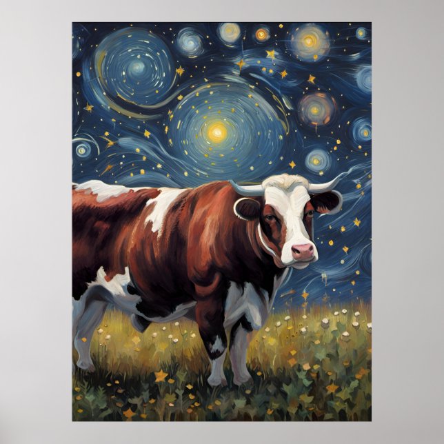 A Bull in The Starry Night Poster (Front)