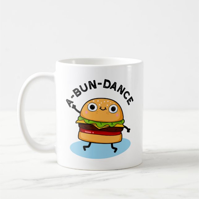 A-bun-dance Funny Dancing Burger Pun Coffee Mug (Left)