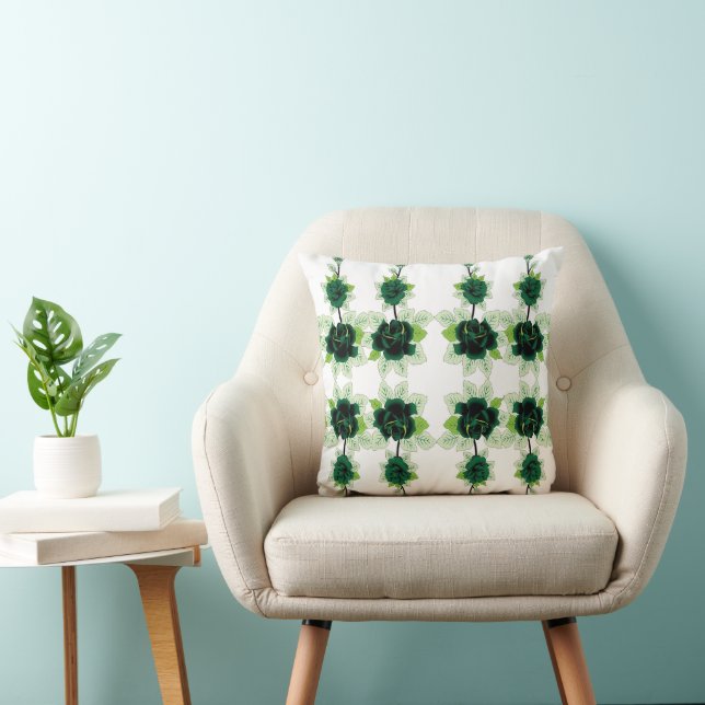 a bunch of green flowers on a white background cushion (Chair)