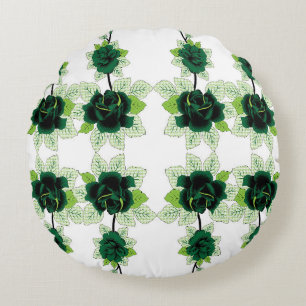 a bunch of green flowers on a white background round cushion