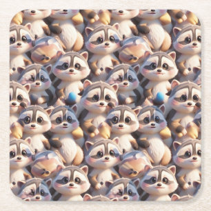 A bunch of raccoons square paper coaster