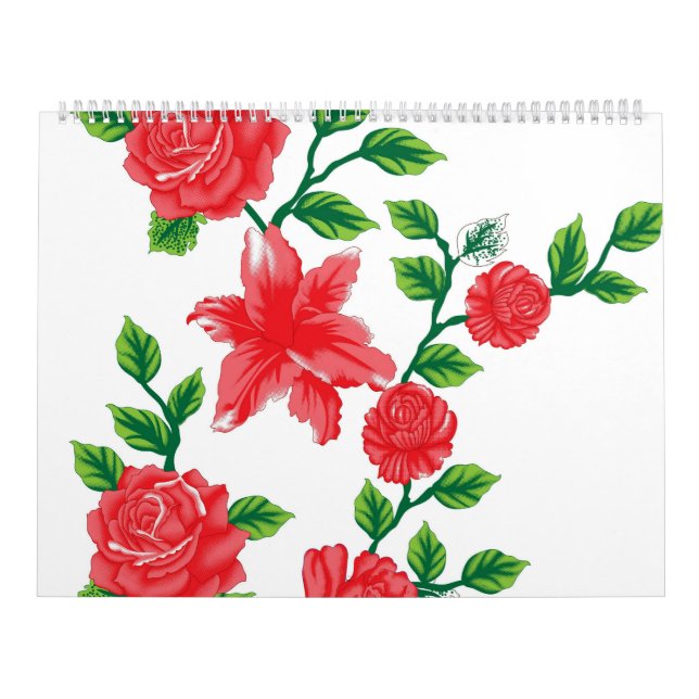a bunch of red flowers on a white background calendar (Cover)