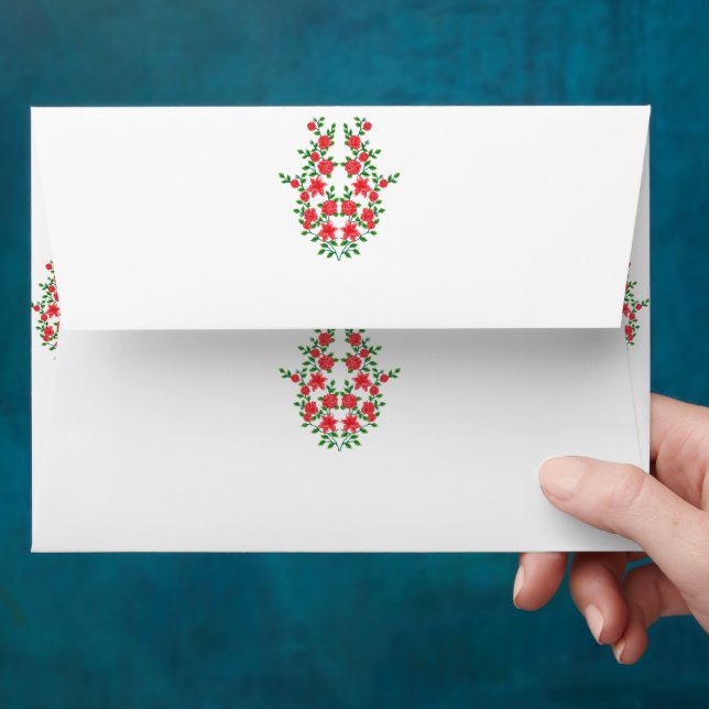 a bunch of red flowers on a white background envelope (Hand)