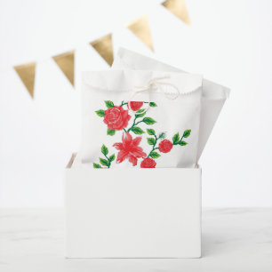 a bunch of red flowers on a white background favour bag