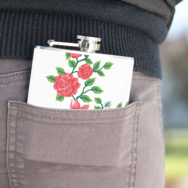 a bunch of red flowers on a white background hip flask (In Situ)