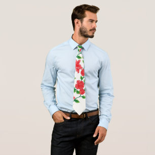 a bunch of red flowers on a white background tie