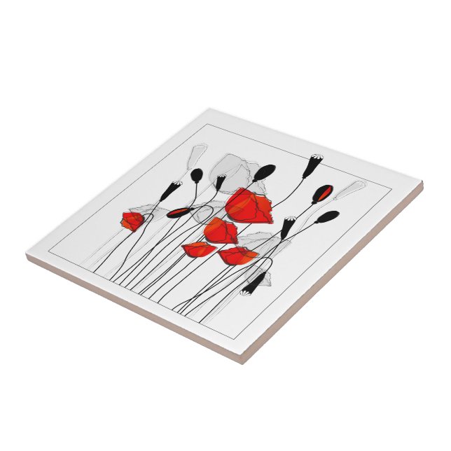 A Bunch of Red Poppies Ceramic Tile (Side)