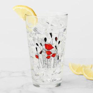 A Bunch of Red Poppies Glass