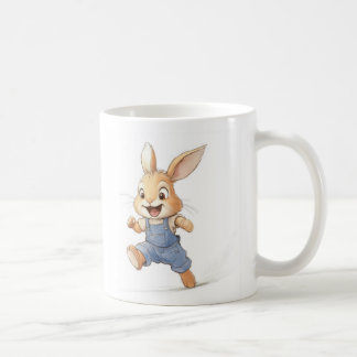 A bunny in bright overalls coffee mug
