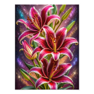 A Burst of Pink: Stargazer Lilies in Vibrant Bloom Photo Print