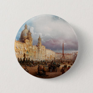 A bustling market on the Piazza Navona in Rome 6 Cm Round Badge