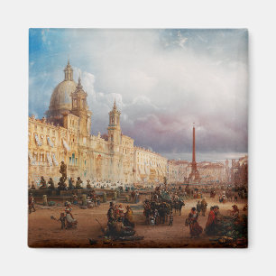 A bustling market on the Piazza Navona in Rome Magnet