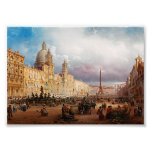 A bustling market on the Piazza Navona in Rome Photo Print