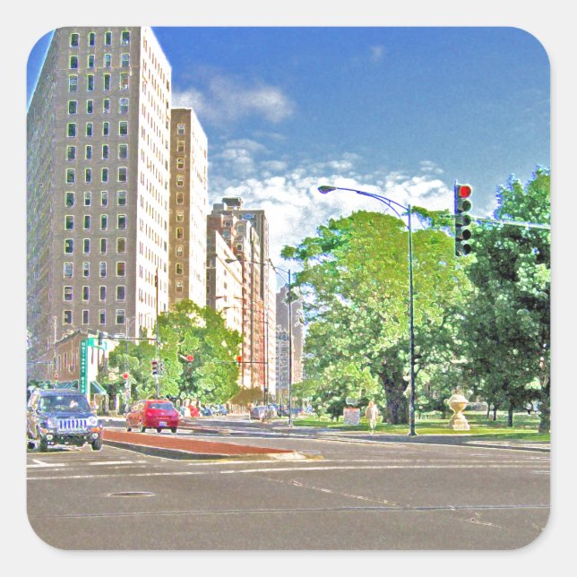 A Busy Chicago Afternoon Square Sticker (Front)