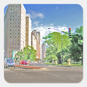 A Busy Chicago Afternoon Square Sticker