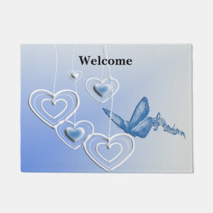 A butterfly and hearts doormat