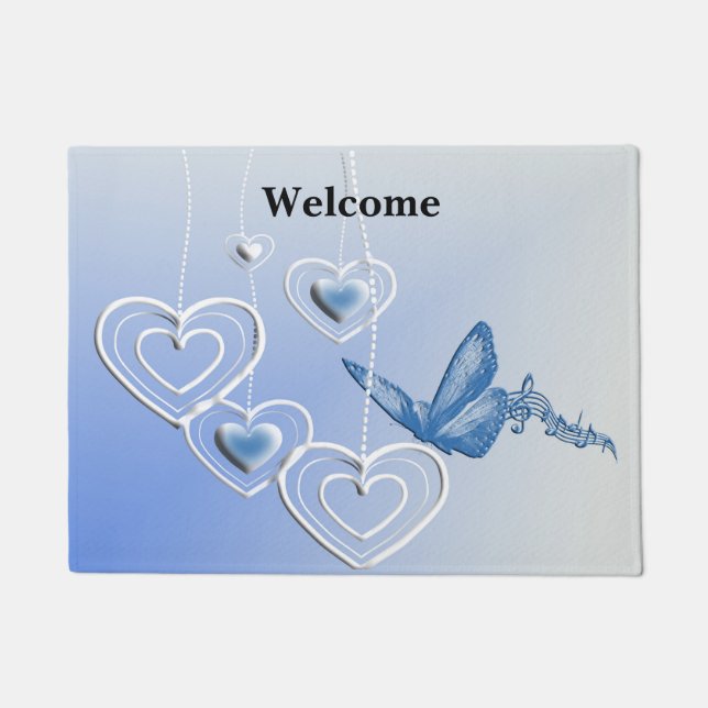 A butterfly and hearts doormat (Front)