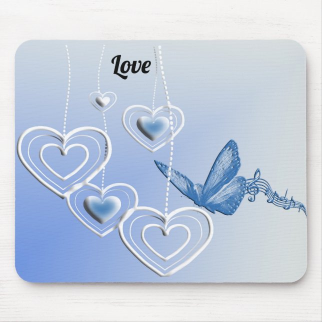 A butterfly and hearts mouse pad (Front)